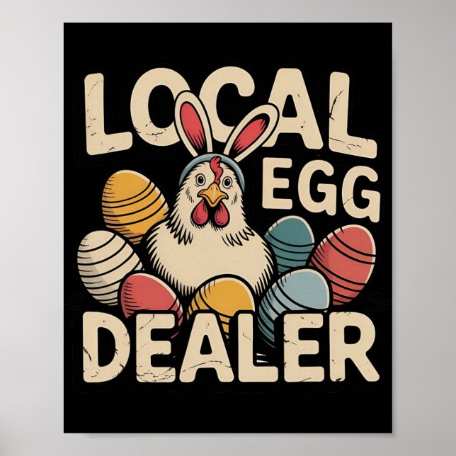 Poster Comerciante Local de Ovos Frango Retro Camisa Dive (Frente)