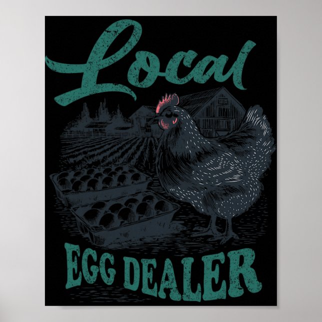 Poster Comerciante Local de Ovos Frango Retro Engraçado F (Frente)