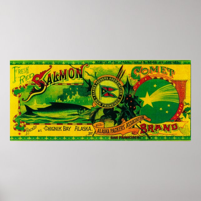Poster Comet Salmon Can LabelChignik Bay, AK (Frente)