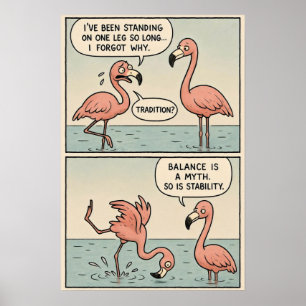 Poster Comic Flamingo Existencial - Equilíbrio é um Mito