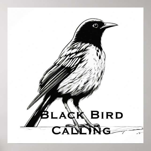 Poster Comic-Style Black Bird Calling (Frente)