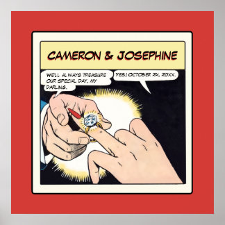 Poster Comic Style Bling Ring Wedding Red