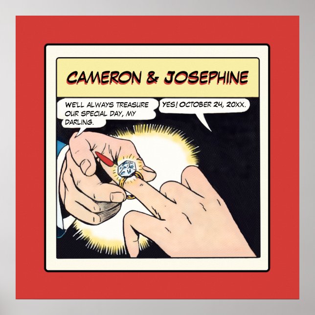 Poster Comic Style Bling Ring Wedding Red (Frente)