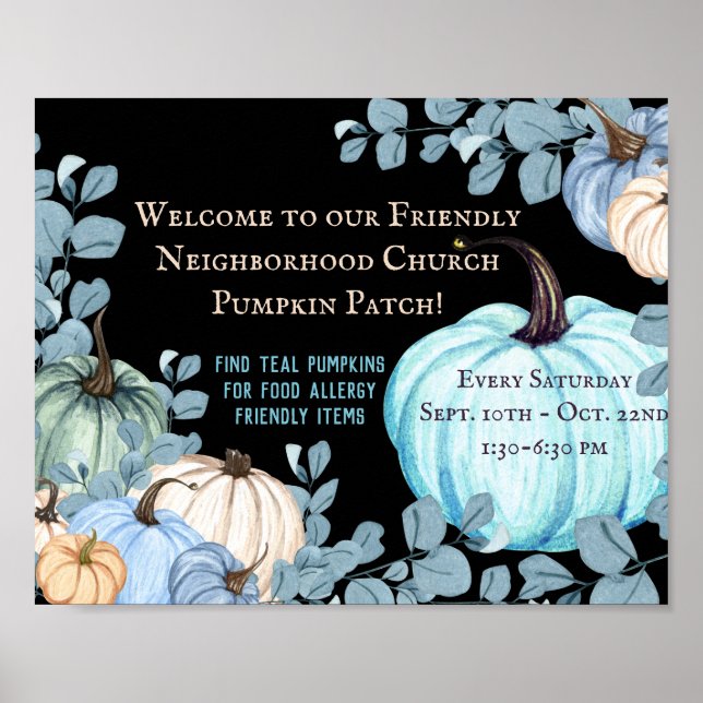 Poster Comida Alergia Amiga do Teal Pumpkin Patch Preto (Frente)