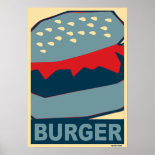 Poster Comida Americana: Hamburger em Arte Azul