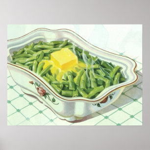 Pôster Comida Antiga, Caçarola de Feijão Verde com Mantei