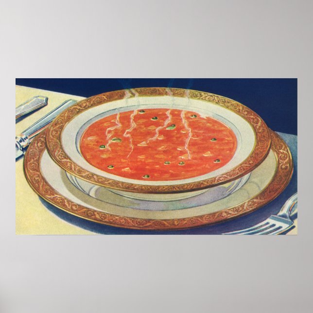 Poster Comida Antiga, Tacho Quente de Sopa de Tomate com  (Frente)