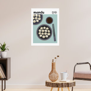 Poster Comida Asiática Divertida Ano Novo Dumplings Corea