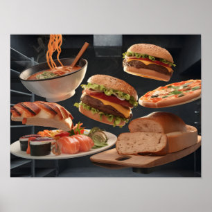 Poster Comida Assorcida Flutuante no Ar - Existências de