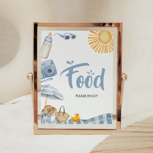 Poster Comida Chá de fraldas Blue Beach Summer (Boy Splish Splash Baby Shower Food Sign)