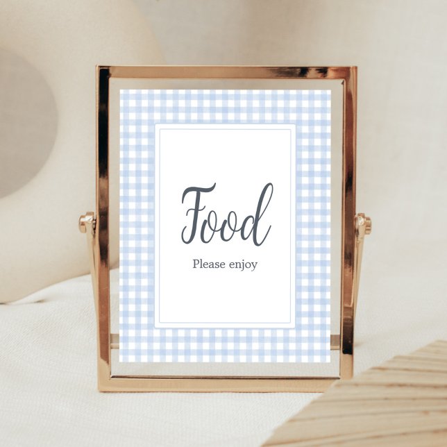 Poster Comida Clássica Azul Gingham (Boy Gingham Baby Shower Food Sign)