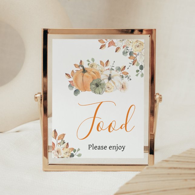 Poster Comida de Abóbora Floral de outono (Autumn Pumpkin Baby Shower Food Sign)