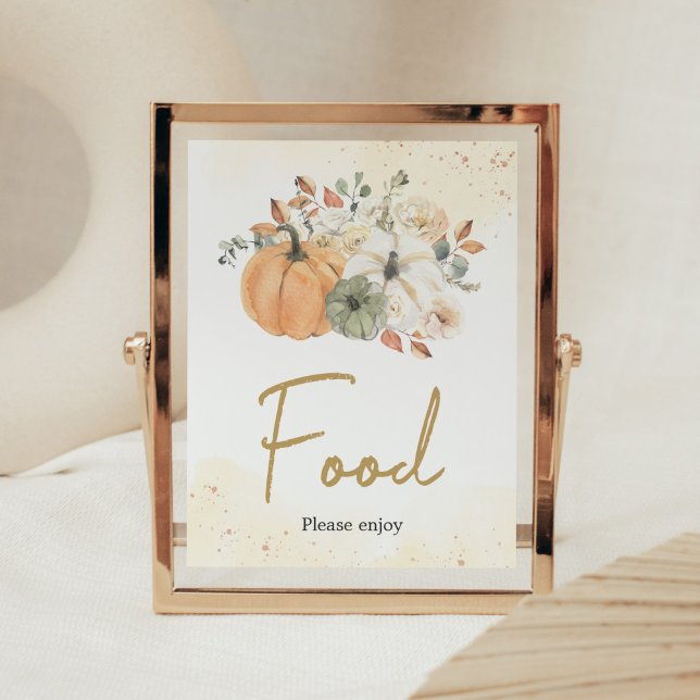 Poster Comida de Abóbora Floral de outono (A Little Pumpkin Baby Shower Food Sign)