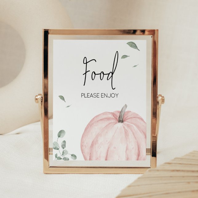 Poster Comida de Abóbora Minimalista Rosa (Watercolor Pumpkin Baby Shower Food Sign)