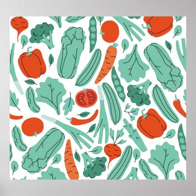 Poster Comida de Cartoons Bonitos: Padrão de Vegetais Vib (Frente)