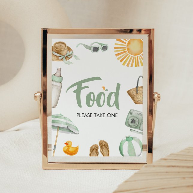 Poster Comida de Chá de fraldas de apresentação verde (Summer Baby Bash Baby Shower Food Sign)