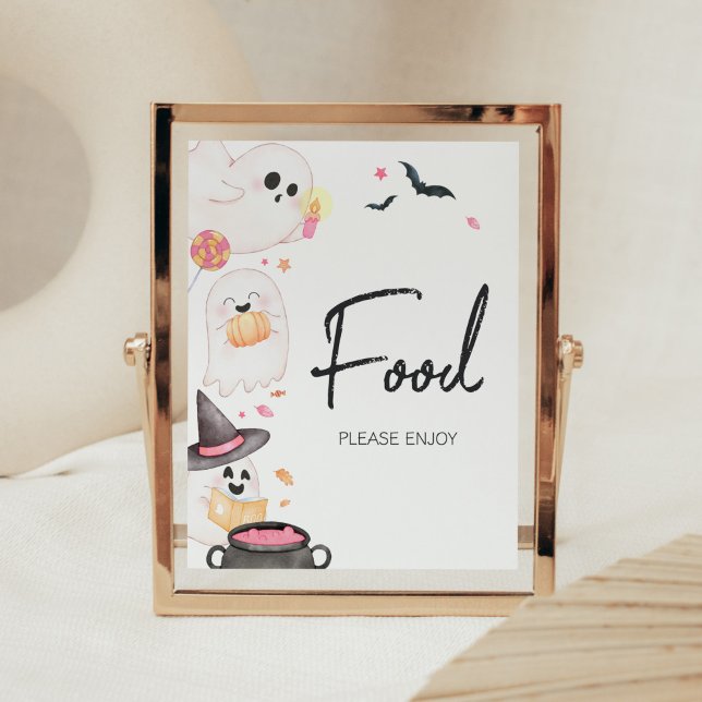 Poster Comida de Chá de fraldas de Boo Rosa (Pink Little Boo Baby Shower Food Sign)