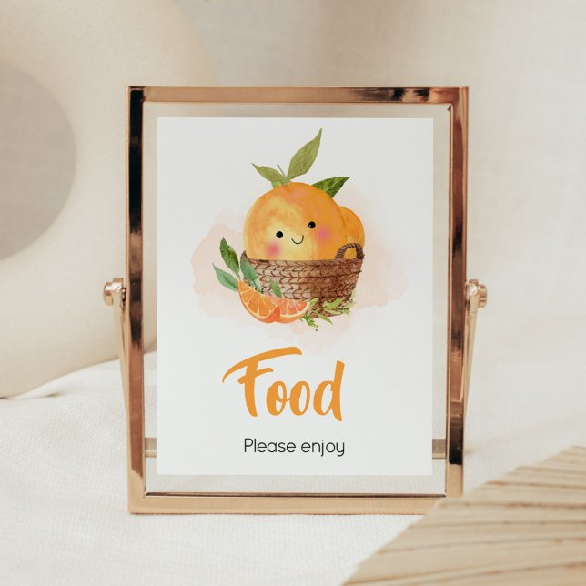 Poster Comida de Chá de fraldas de Citrus Little Cutie Or (Little Cutie Orange Citrus Baby Shower Food Sign)
