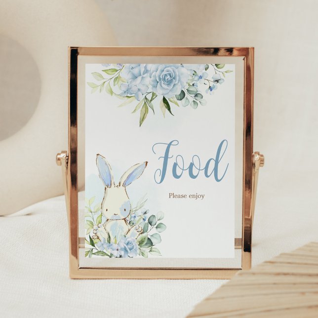 Poster Comida de Chá de fraldas de coelho azul (A Little Bunny Boy Baby Shower Food Sign)