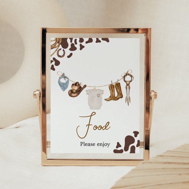 Poster Comida de Chá de fraldas de cowboy (Wild West Rodeo Baby Shower Food Sign)