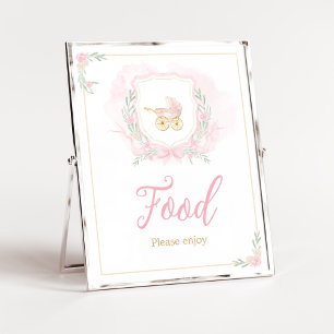 Poster Comida de Chá de fraldas de Crest com Aquarela Ros