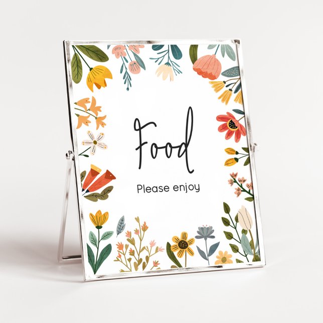 Poster Comida de Chá de fraldas de flor selvagem, brilhan (Botanical Bright Wildflower Baby Shower Food Sign
)