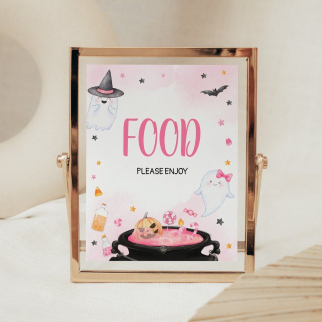 Poster Comida de Chá de fraldas de Ghoul Halloween (Pink Oh Sheet Baby Shower Food Sign)