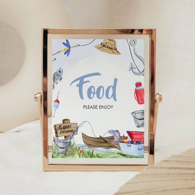 Poster Comida de Chá de fraldas de pesca (Little Fisherman Baby Shower Food SIgn)