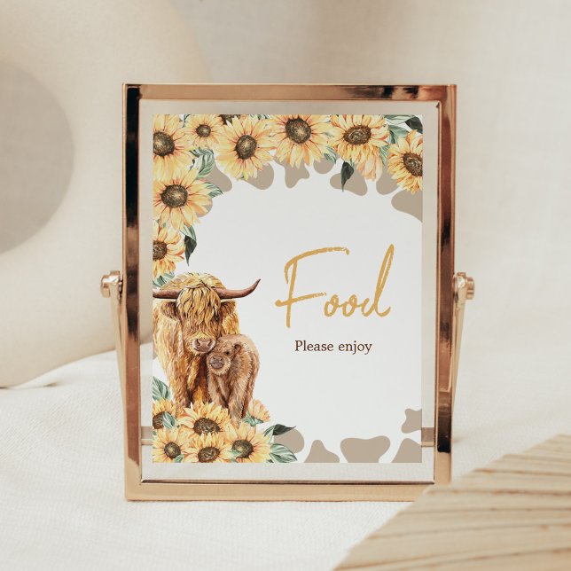Poster Comida de Chá de fraldas de Vaca do Sunflower High (Summer Holy Cow Baby Shower Food Sign)