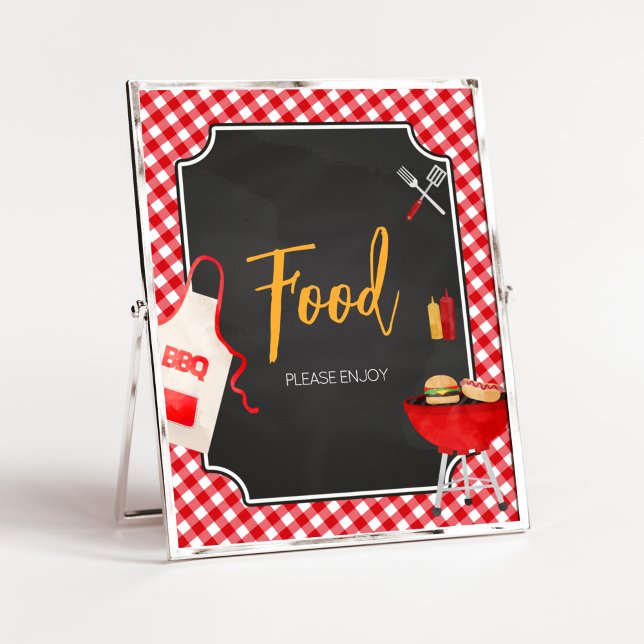 Poster Comida de Churrasco de Babá com Lenço Xadrez Verme (Burger in the Oven Baby Shower Food Sign
)