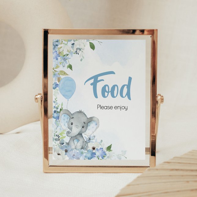 Poster Comida de Elefante de Pequeno Amendoim Azul (Blue Elephant Little Peanut Baby Shower Food Sign)
