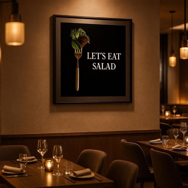 Poster Comida de Salada Moderna para Comer com Garfo Pret (Contemporary salad poster for home dining spaces or upscale restaurant interiors)