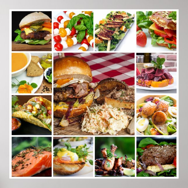 Poster COMIDA DIMINUÍDA | Colagem de restaurantes e hotéi (Frente)