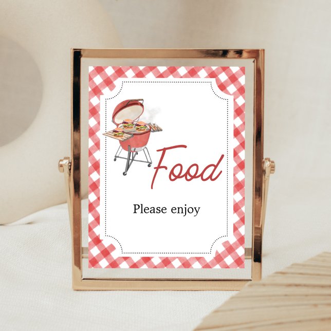 Poster Comida do Chá de fraldas do Burger Vermelho (Backyard BBQ Baby Shower Food Sign)