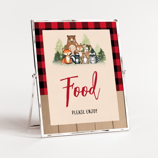 Poster Comida do Woodland Lumberjack Chá de fraldas (Plaid Lumberjack Baby Shower Food Sign)