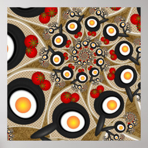 Pôster Comida Engraçada De Arte Fractal, Tomates, Ovos