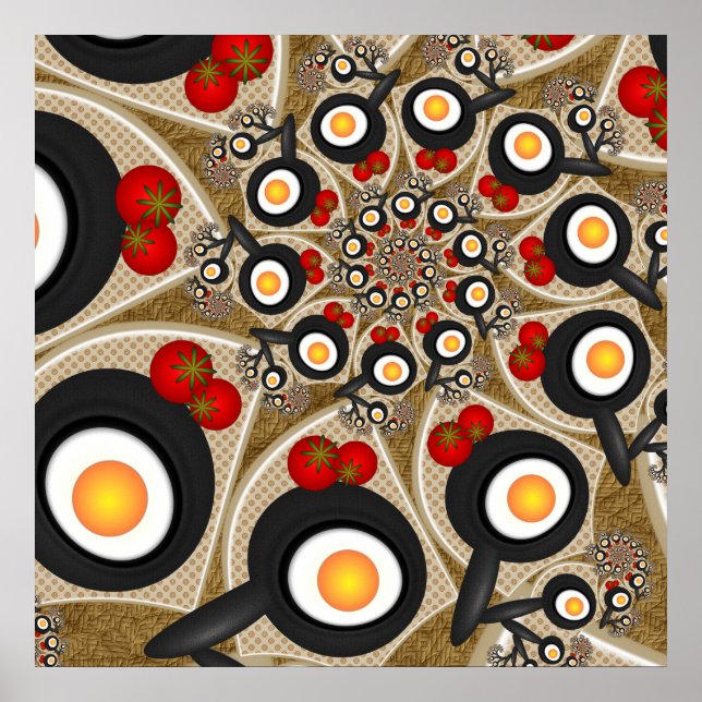 Pôster Comida Engraçada De Arte Fractal, Tomates, Ovos (Frente)
