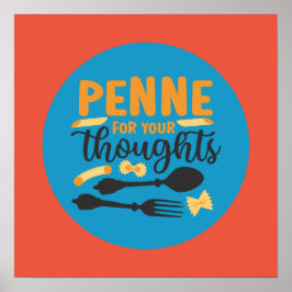 Poster Comida Engraçada Pasta Pun Vintage Cor Tipografia 