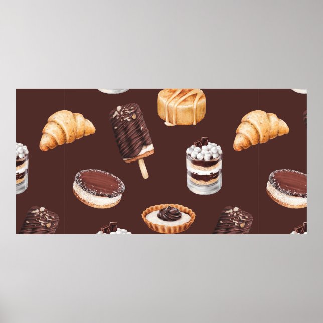 Poster comida esboço delicioso, belas sobremesas e pastr (Frente)