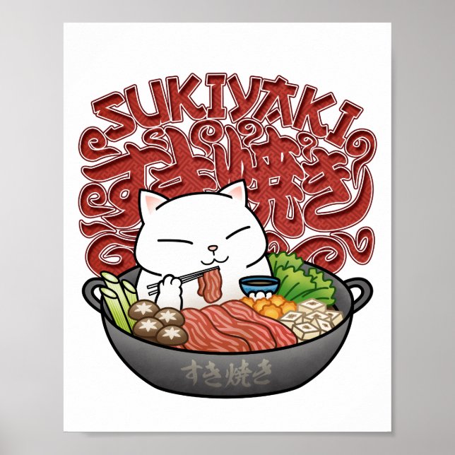 Poster Comida Japonesa Sukiyaki Cat (Frente)