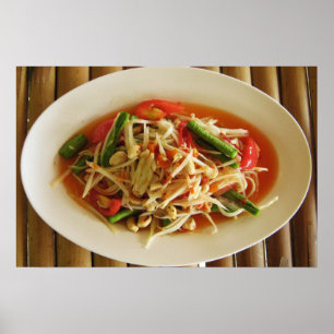 Pôster Comida tailandesa picante do Lao da salada da