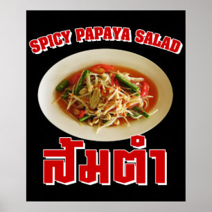 Pôster Comida tailandesa picante do Lao da salada da