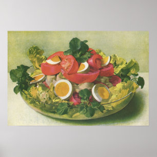 Poster Comida Vintage, Salada de Mesclun Verde Mistura Or