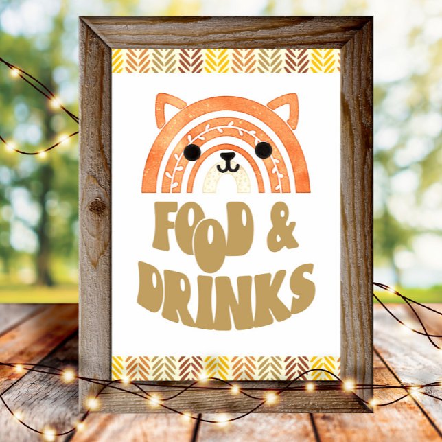 Poster comidas e Bebidas Boho Woodland Fox Aniversário 4x (Criador carregado)