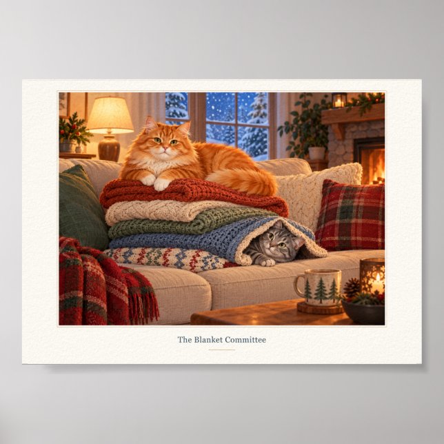 Poster Comitê de Cobertores Gatos Aconchegantes Arte (Frente)