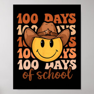 Poster Como 100 Dias De Escola Retro Vaqueiro Sorri Face 