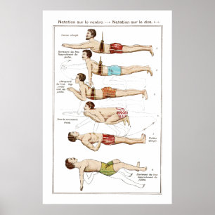 Poster Como nadar a escola francesa da natação do vinta