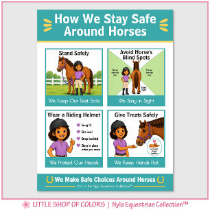 Poster Como Nos Mantemos Seguros ao Redor de Cavalos Segu