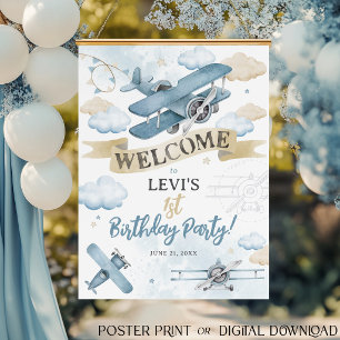 Poster Como o Tempo Voa Festa de Aniversário de Avião Bem