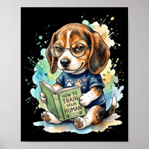 Poster Como treinar humano engraçado beagle lendo livro c
